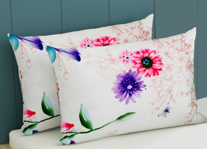 METRO LIVING Floral Cushions & Pillows Cover  (Pack of 2, 42 cm*66 cm, Pink)