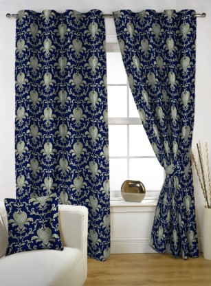 Bombay Dyeing 153 cm (5 ft) Polyester Window Curtain (Pack Of 2)  (Floral, Blue)