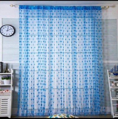 Flipkart SmartBuy 214 cm (7 ft) Polyester Semi Transparent Door Curtain Single Curtain  (Self Design, Blue)