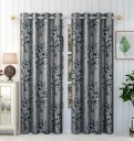Panipat Textile Hub 213 cm (7 ft) Polyester Semi Transparent Door Curtain (Pack Of 2)  (Floral, Grey)