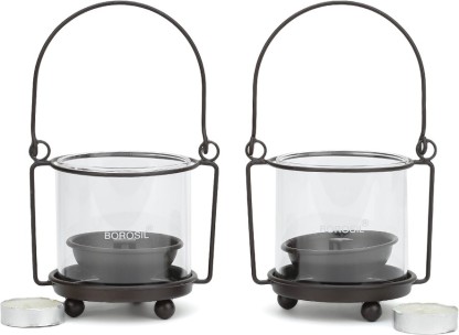 Borosil Borosilicate Glass 2 - Cup Tealight Holder Set  (Black, Pack of 2)