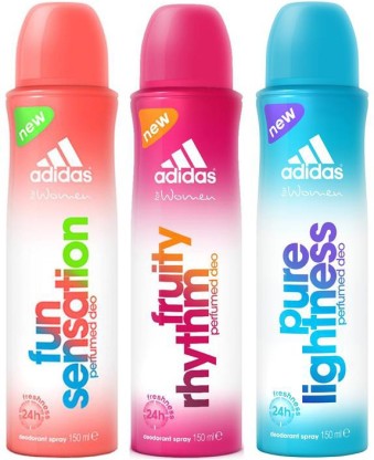 ADIDAS Fruity Rhythm, Pure Lightness , Fun Sensation Deodorant Spray  -  For Women  (150 ml, Pack of 3)