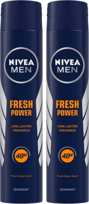 NIVEA Fresh Power Body Spray  -  For Men  (400 ml, Pack of 2)