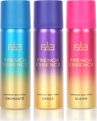 FRENCH ESSENCE Combi Pack of Enchante, Bloom and Grace (50ml Each) Deodorant Spray  -  For Women  (150 ml, Pack of 3)