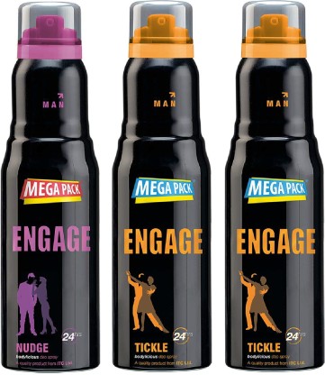 Engage Deo Combo 1 Nudge 220ml and 2 Tickle 220ml, Spicy Fragrance Deodorant Spray  -  For Men  (660 ml, Pack of 3)