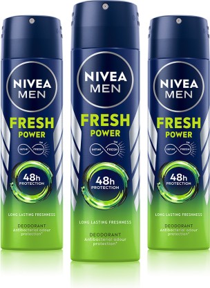 NIVEA MEN Fresh Power Deodorant Spray Body Spray  -  For Men  (150 ml, Pack of 3)