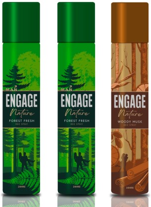 Engage Nature Deo: 2 Forest Fresh & 1 Woody Musk (150ml X 3) Deodorant Spray  -  For Men  (450 ml, Pack of 3)