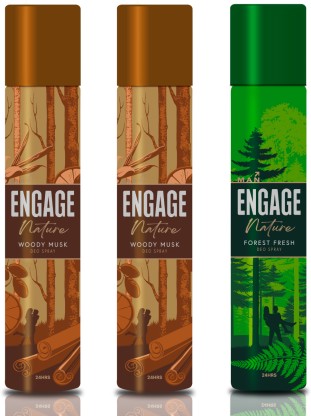 Engage Nature Deo: 2 Woody Musk & 1 Forest Fresh (150ml X 3) Deodorant Spray  -  For Men  (450 ml, Pack of 3)