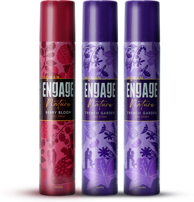 Engage Nature Deo: 2 French Garden & 1 Berry Bloom (150ml X 3) Deodorant Spray  -  For Women  (450 ml, Pack of 3)