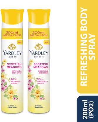 Yardley London Scottish Meadows Refreshing Body Spray 200ml Deodorant Spray  -  For Women  (400 ml, Pack of 2)