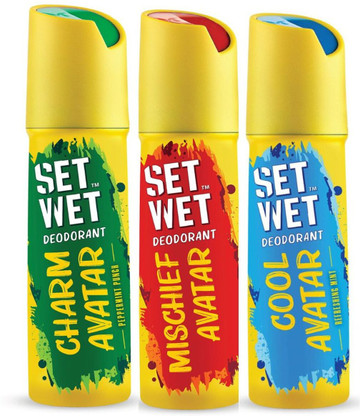 SET WET Cool, Charm, Mischief Avatar Deodorant & Body Spray Perfume For Men Deodorant Spray  -  For Men  (540 ml, Pack of 3)