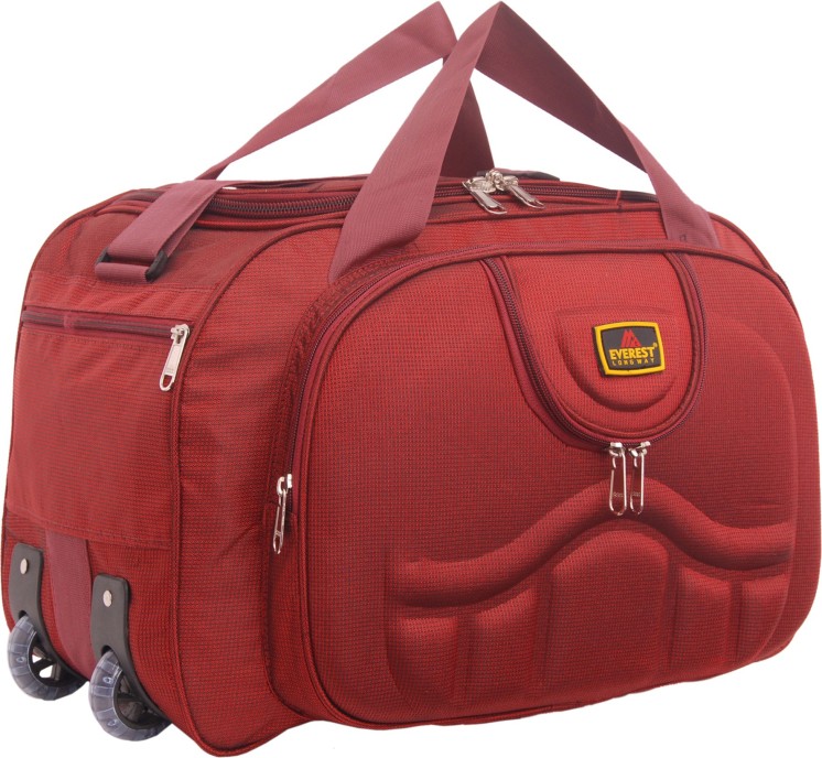40 L Strolley Duffel Bag - 40L Waterproof Polyester Lightweight Luggage Travel Duffel Bag with 2 Wheels - Red - Regular Capacity