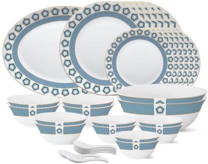 Larah by Borosil Pack of 33 Opalware Crystal Dinner Set  (White, Microwave Safe)
