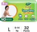 Dabur Baby Super Pants | Diaper Infused with Aloe Vera, Shea Butter & Vitamin E | Insta-Absorb Technology - L  (32 Pieces)