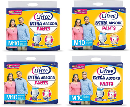 LIFREE Extra Absorb Adult Diaper Pants, M -40 Pcs, Waist (24-33 Inches) Pack of 4 - M  (40 Pieces)