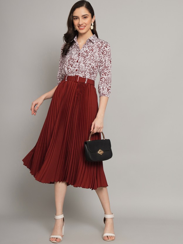 Women A-line Maroon Dress