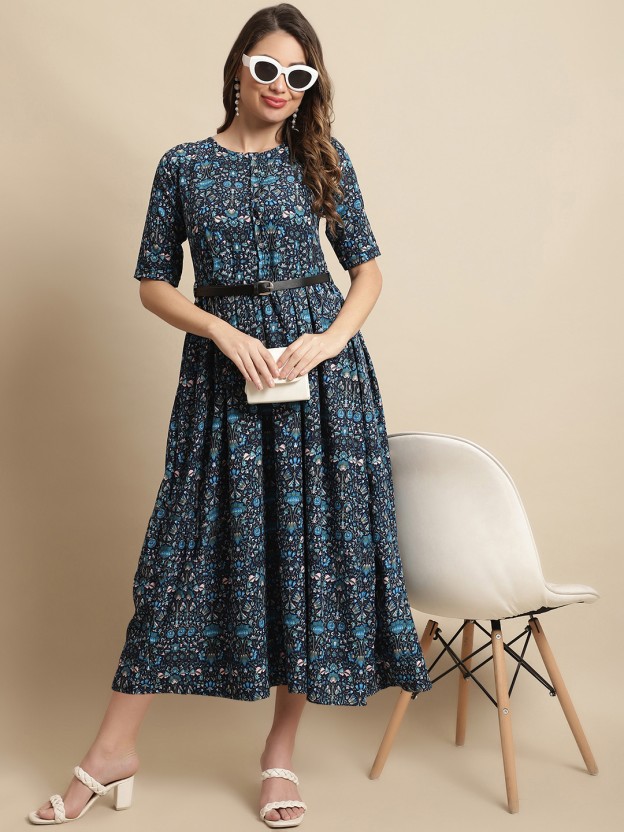 Women A-line Blue Dress