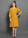 Women Fit and Flare Yellow, Black, White Dress