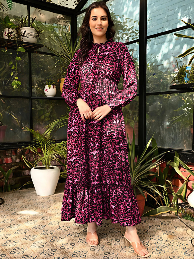 ZWERLON - Women Fit and Flare Purple Maxi/Full Length Dress