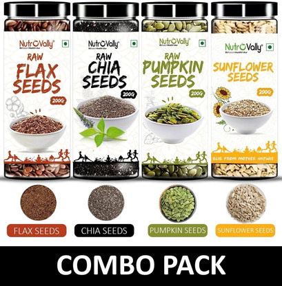 NutroVally Weight Loss Combo|Chia, Flax, Pumpkin, Sunflower Seeds-Loaded with Omega 3 Chia Seeds, Brown Flax Seeds, Pumpkin Seeds, Sunflower Seeds  (4 x 200 g)