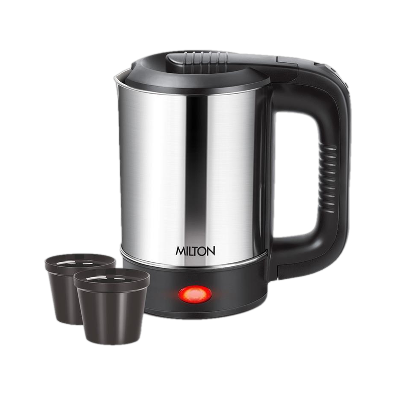 MILTON Euroline Electric Travel Kettle With Handle, 1000 Watt Beverage Maker (0.5 L, Silver)