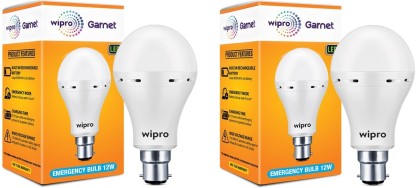 WIPRO 12 W Standard B22 Inverter Bulb (White) - Pack of 2 Bulb Emergency Light  (White)