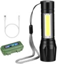 awza Zoomable XPE + COB LED Flashlight, Super Bright LED Torch,Waterproof Flashlight,4 Light Modes For Camping Hiking and Emergency Use Torch (Black : Rechargeable) 6 hrs Torch Emergency Light  (Black)