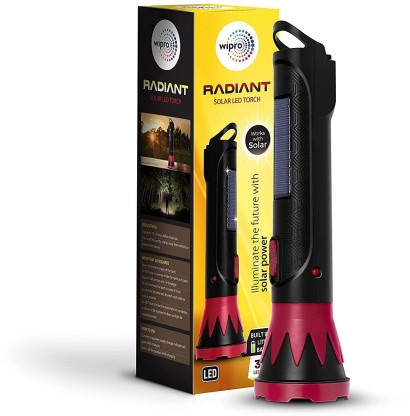 WIPRO 3W Radiant Solar LED 5 hrs Torch Emergency Light  (Black)