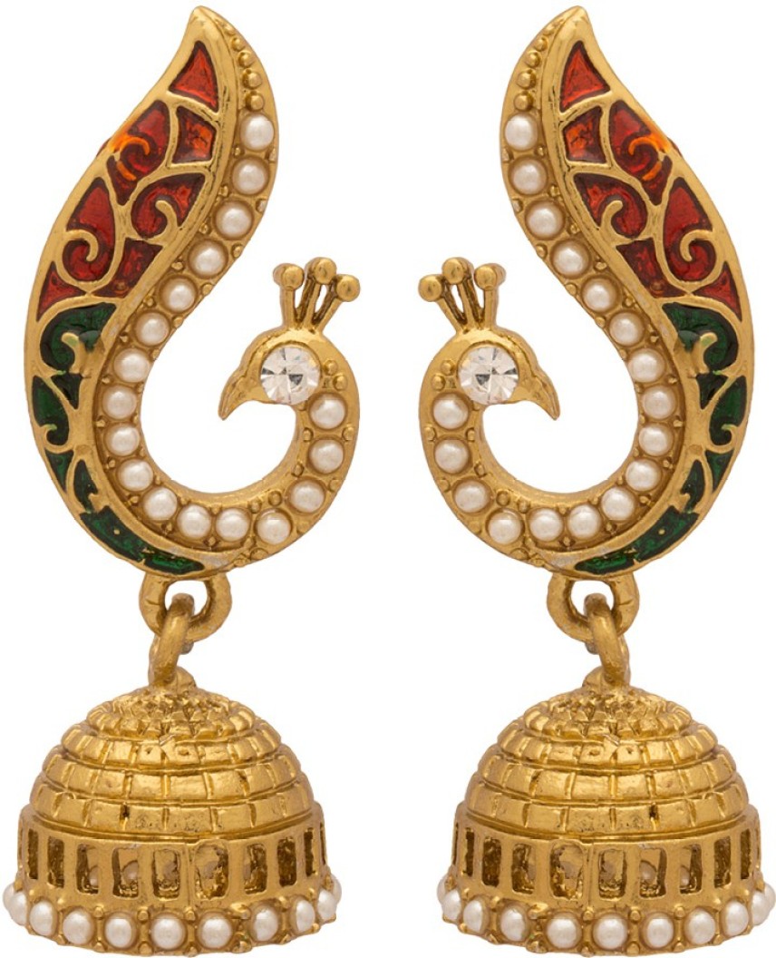 Artificial Peacock Textured Crystal Alloy Jhumki Earring