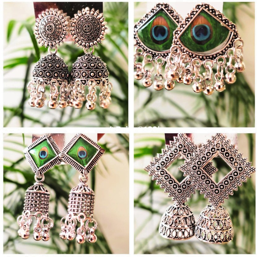 4 Pair Earrings for Women jhumki Earrings Combo, oxidised earrings, Latest Alloy Jhumki Earring