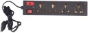 KL-TECH 4+1 Universal Socket, 1 Switch,1 Led Indicator and 2 meter Cable 4 Socket Extension Boards (black) 6 A Three Pin Socket