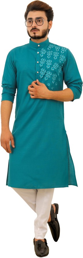 Men Cotton Blend Kurta Pyjama Set