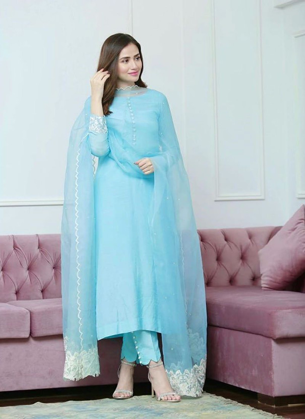 Women Cotton Blend Kurta Pant Attached Dupatta Set