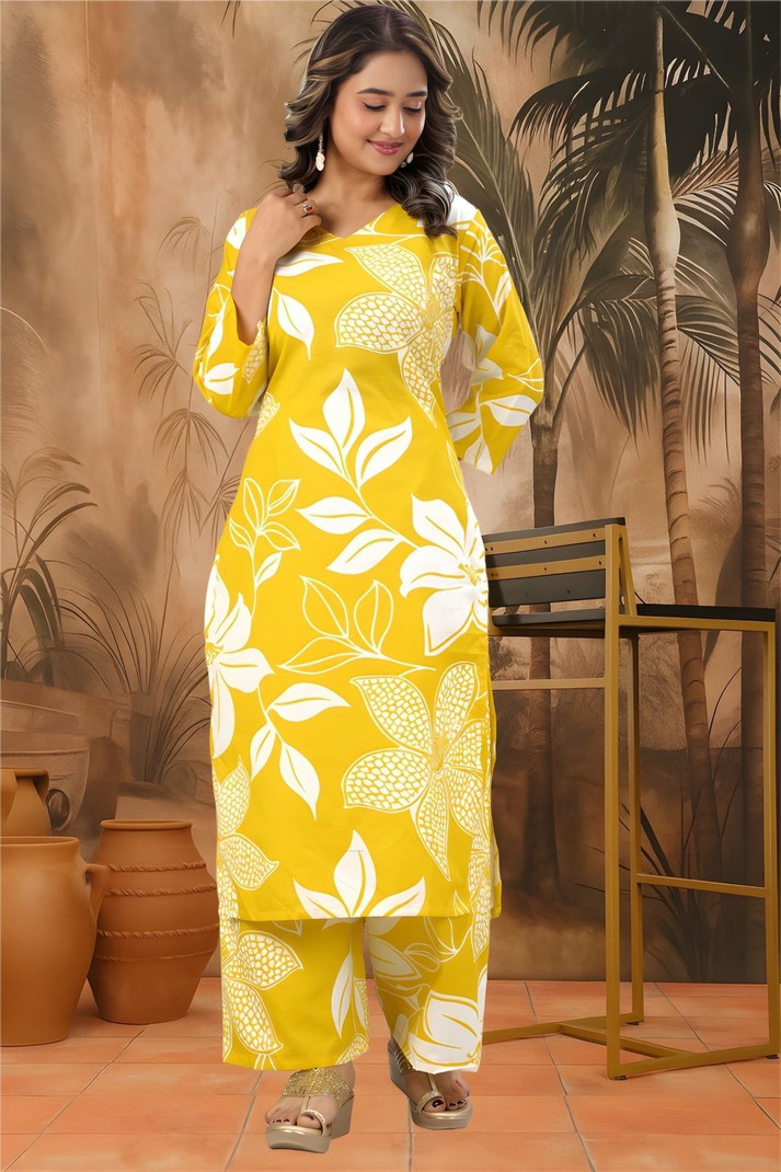 VHCK ENTERPRISE Women Cotton Rayon Kurti Palazzo Set