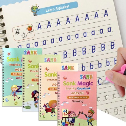ZARQITO Magic practice copy book for preschool child 4Book+10Refills  (Multicolor)