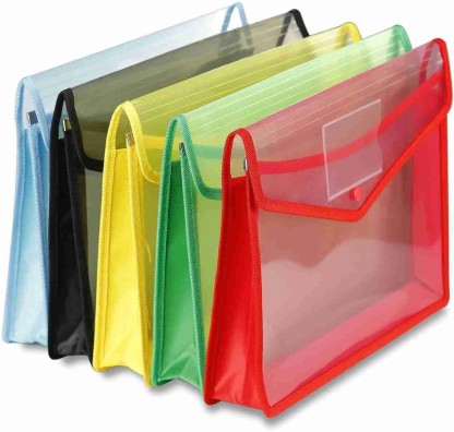 Skrill Plastic Plastic Envelope Folder,Transparent Poly-Plastic A4 Documents File Storage Bag With Snap Button Set Of 5/Certificate File Holder/Document Folder For Certificates A4 Size/Legal/Brief Bag For Document  (Set Of 5, Multicolor)