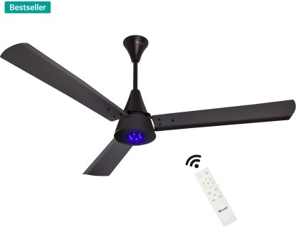 Relaxo Legend BLDC Fan with Led Light 3 Years Warranty 5 Star 1200 mm 3 Blade Ceiling Fan  (BLDC Motor with Remote | Black | Pack of 1)