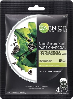 GARNIER Skin Naturals, Charcoal, Face Serum Sheet Mask (Black)  (28 g)