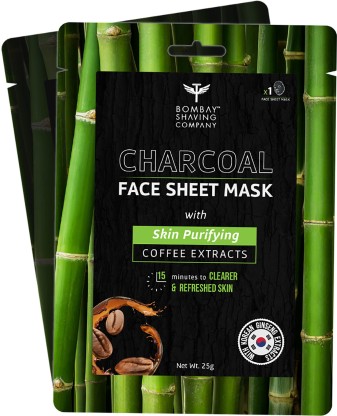 BOMBAY SHAVING COMPANY Charcoal Face Sheet Mask For Easy At-Home Skin Restoration (Pack of 2)  (50 g)