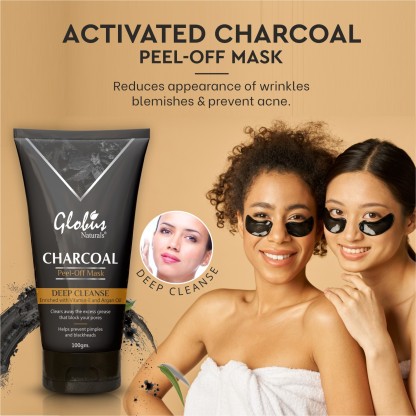GLOBUS NATURALS Activated Charcoal Peel off Mask For Women Enriched With Vitamin-E, Aloevera, Turmeric, Saffron, Green Tea |Deep Cleansing|remove Blackheads & Whiteheads |Oil Control Peel off Mask  (100 g)