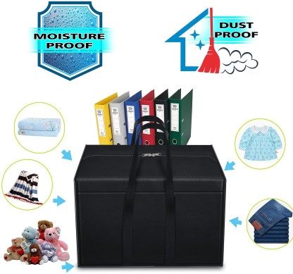 STORITE Big Underbed Storage Bag Foldable Large Bag Big Organizer for Clothes, Blankets & Documents Zipper Closure and Handle - 57x40.5x36.8 cm  (Black)