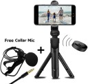 PULTO Buetooth Stand Selfie Stick Tripod with BT Remote + Lapel Collar Microphone Single Gimbal for Mobile  (500)
