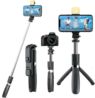 Viraan R1S Bluetooth Remote Selfie Light 3in1 Selfie Stick Tripod Stand with All Phones Single Gimbal for Mobile, Camera (400)
