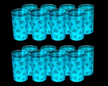 BELLERBIRD (Pack of 16) Premium quality clear prisam with diamond design Unbreakable Stylish Transparent Glass Set Water/Juice Glass  (300 ml, Plastic, Blue)