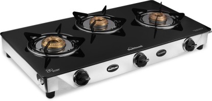 Sunflame Diamond SS Glass, Stainless Steel Manual Gas Stove  (3 Burners)