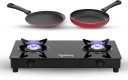 Lifelong Gas Stove Combo - 2 Burner Gas Cooktop + Flat tawa + Fry Pan Glass Top Glass Manual Gas Stove  (2 Burners)