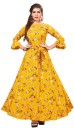 Printed Crepe Blend Stitched Anarkali Gown  (Yellow)