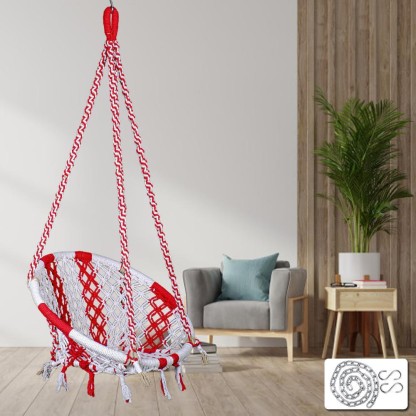 Patiofy Round Swing with 3 ft. Chain Accs. Cotton Large Swing  (Red, White, DIY(Do-It-Yourself))