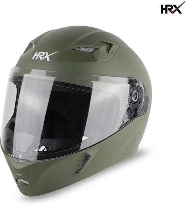 HRX COMBAT Full Face Clear Visor Air ventilated ISI Marked Motorbike Helmet  (MAT BATTLE GREEN)