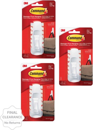 Command Plastic Utility Hook - Large white Hook 3  (Pack of 3)